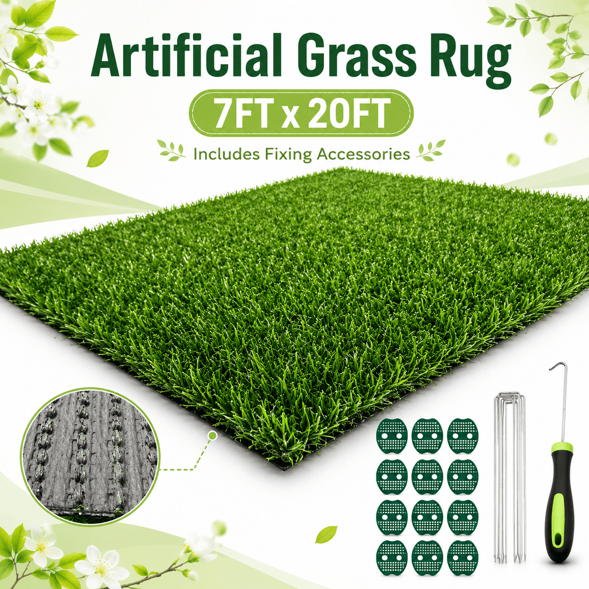 0.7" Artificial Grass — 2-Color Blend, 7 ft Wide