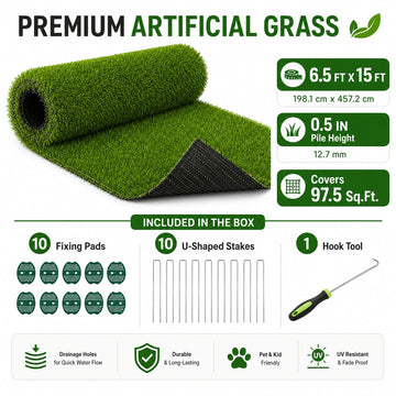 0.7" Artificial Grass — 4-Color Blend, 6.5 ft Wide