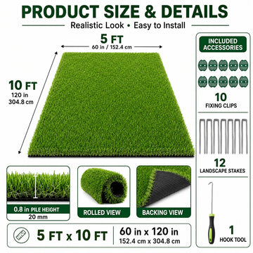 0.7" Artificial Grass — 2-Color Blend, 5 ft Wide