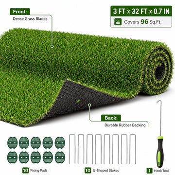 0.7" Artificial Grass — 4-Color Blend, 3 ft Wide