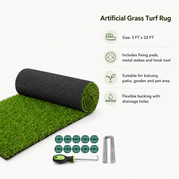0.7" Artificial Grass — 4-Color Blend, 3 ft Wide