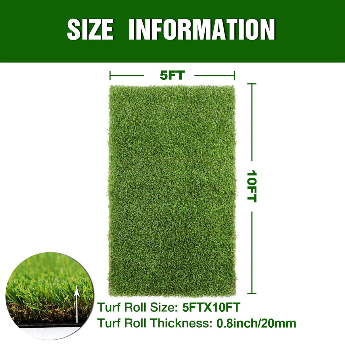 0.7" Artificial Grass — 4-Color Blend, 5 ft Wide