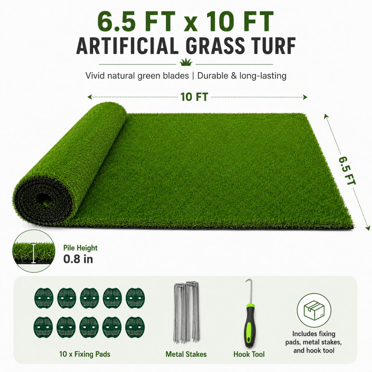 0.7" Artificial Grass — 4-Color Blend, 6.5 ft Wide